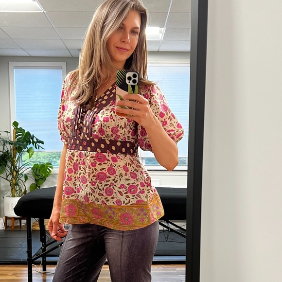 Cute Boho Blouse - comfy silk Anthropologie fei short sleeved - Picture 5 of 7